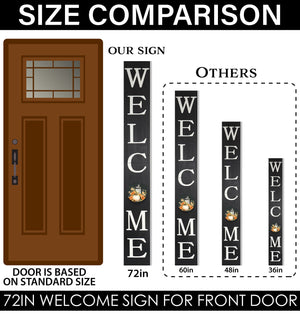 72in "Welcome" Fall Porch Sign with Lantern Design - Black Porch Board Decor for Front Door during Autumn and Thanksgiving Celebrations