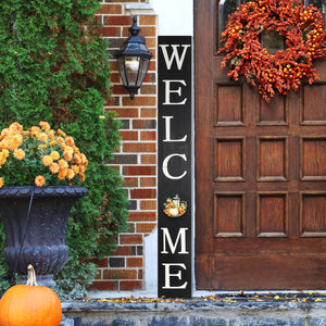 72in "Welcome" Fall Porch Sign with Lantern Design - Black Porch Board Decor for Front Door during Autumn and Thanksgiving Celebrations
