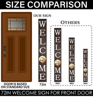 72in "Welcome" Fall Porch Sign with Pumpkins Design - Brown Porch Board Decor for Front Door during Autumn and Thanksgiving Celebrations