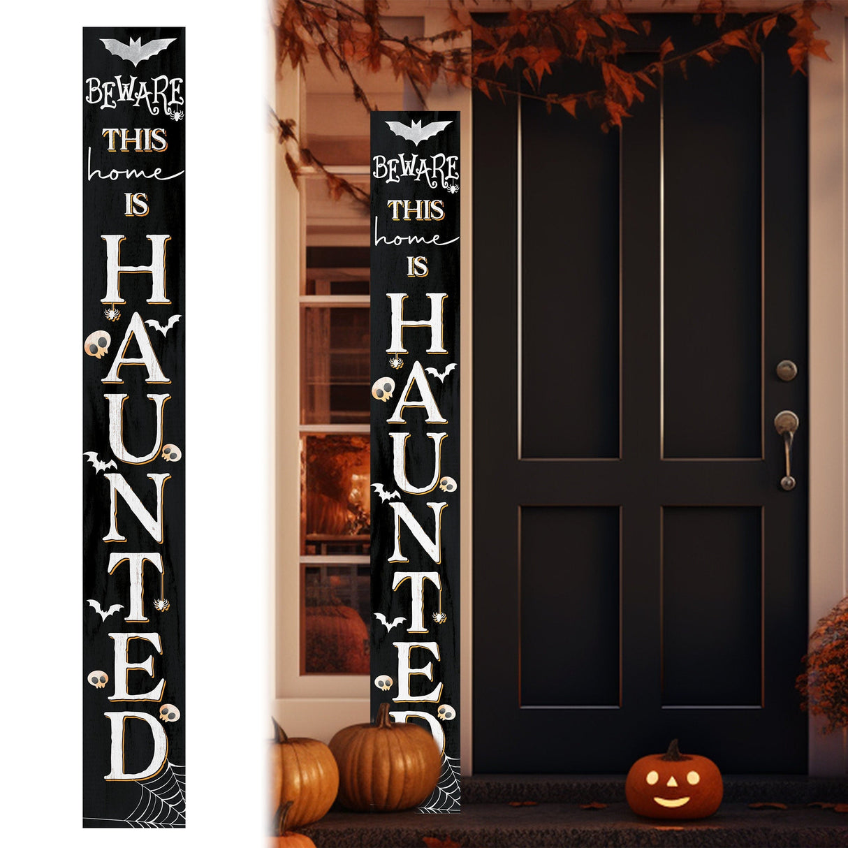 72in Wooden "Beware This Home is Haunted" Halloween Porch Sign - Spooky Front Door Decor for Captivating Halloween Celebrations