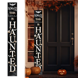 72in Wooden "Beware This Home is Haunted" Halloween Porch Sign - Spooky Front Door Decor for Captivating Halloween Celebrations