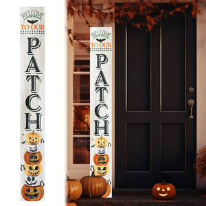 72in Wooden "Welcome to Our Patch" Halloween Porch Sign - Spooky and Charming Front Door Decor for Halloween Celebrations