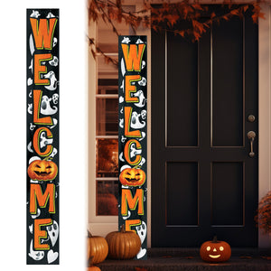 72-Inch Wooden Halloween Welcome Sign with Ghost Pattern and Jack O'Lantern - Spooky Front Door Decoration for Porch, Entryway
