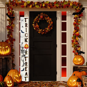 72-Inch Wooden "Trick or Treat" Skeleton Welcome Sign - Spooky Front Door Decoration  Rustic Halloween Accessory for Porch, Entryway