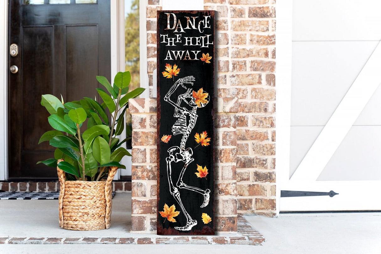 36in Dancing Skeleton Halloween Porch Sign | Front Porch Welcome Sign | Rustic Modern Farmhouse Entryway Decor