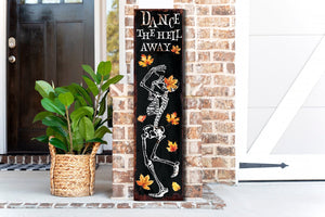 36in Dancing Skeleton Halloween Porch Sign | Front Porch Welcome Sign | Rustic Modern Farmhouse Entryway Decor