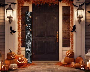 72in Wooden Halloween Skeleton Welcome Sign - Spooky Front Door Decor for Seasonal Celebrations
