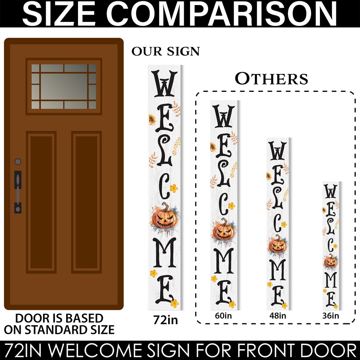 72in Jack-o-Lantern Halloween Porch Sign - Front Porch Halloween Welcome Sign with Halloween Decoration, Farmhouse Entryway Porch Decor