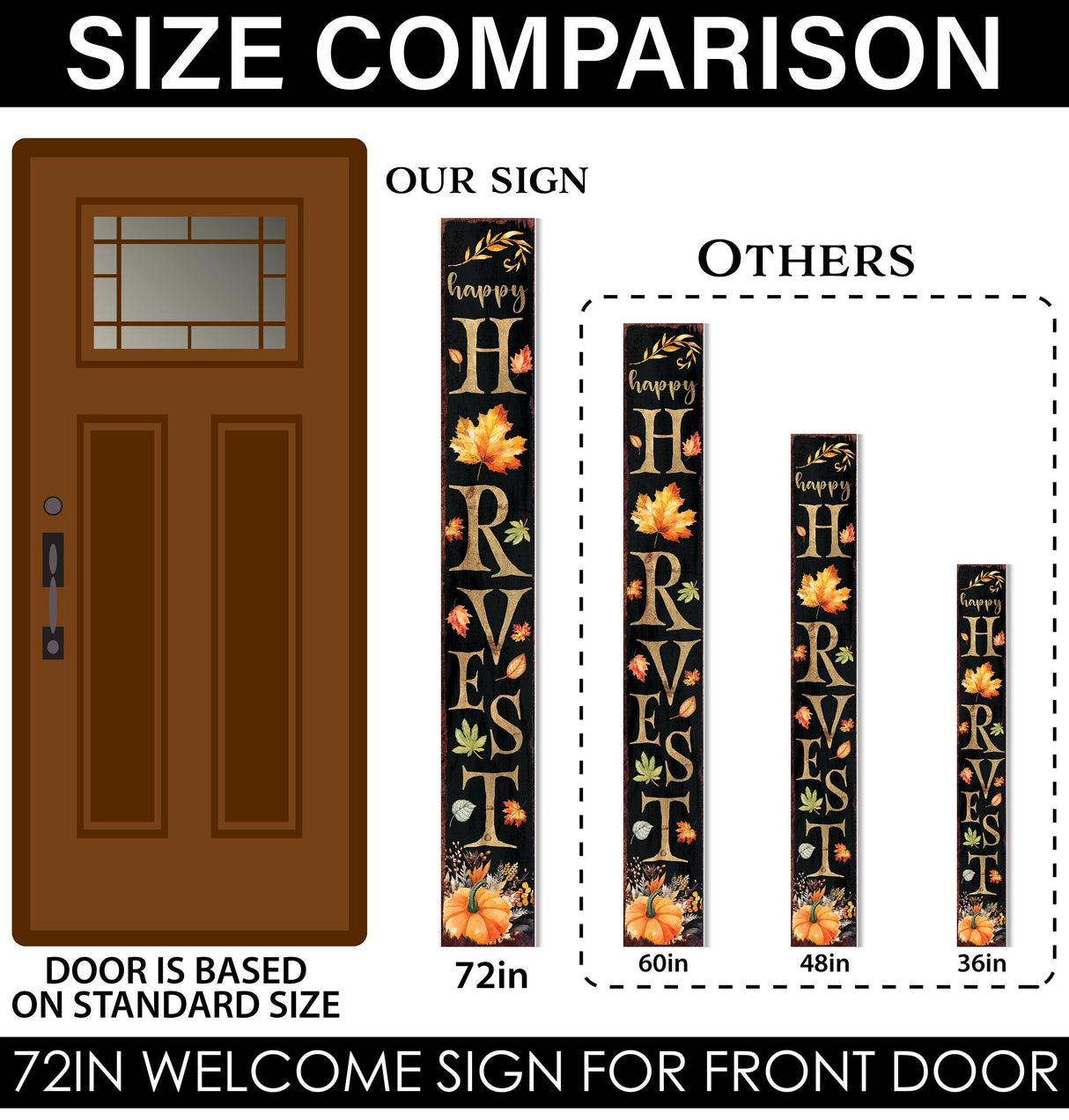 72in Wooden "Happy Harvest" Fall Welcome Porch Sign - Front Door Decor for Seasonal Celebrations, Vintage Fall Decoration