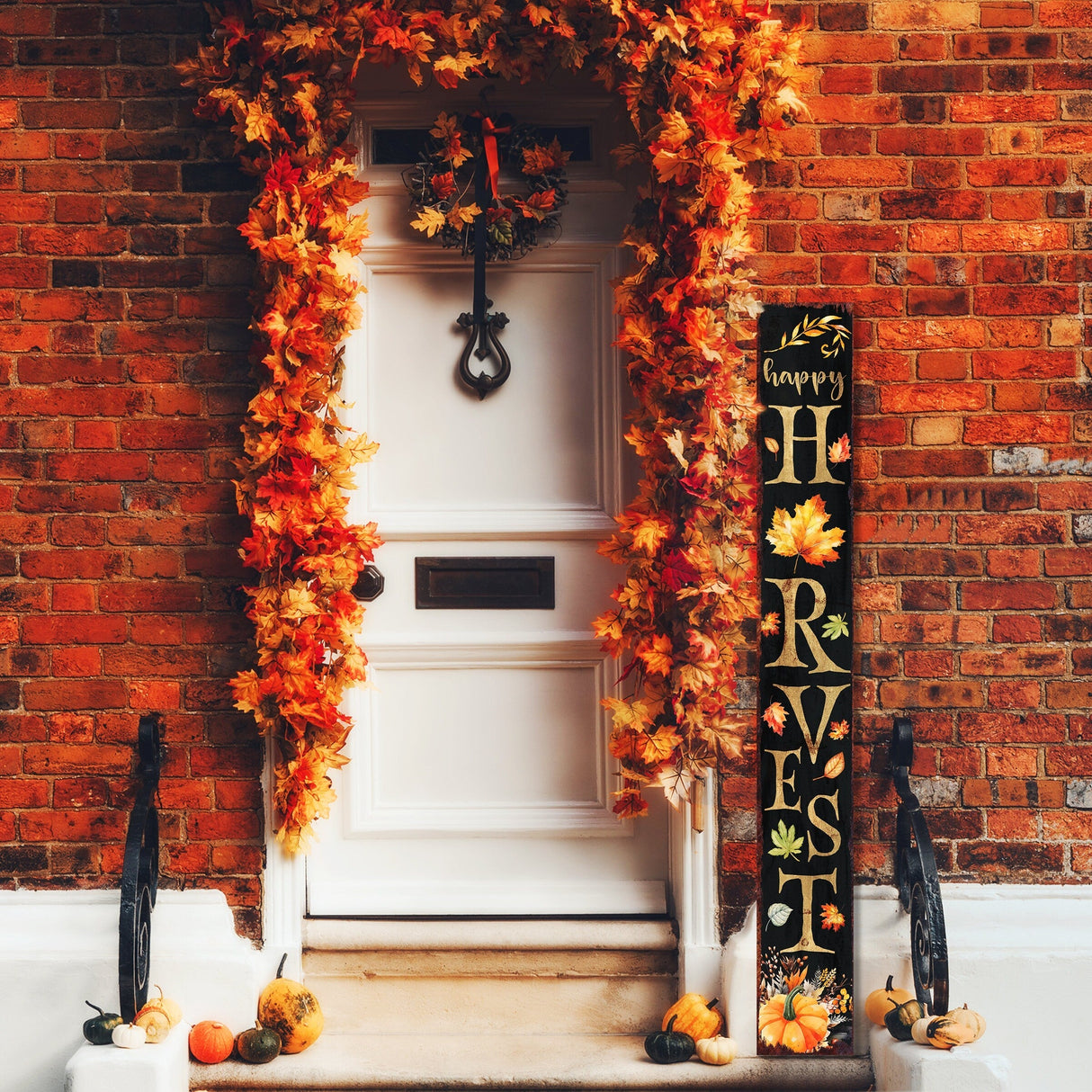 72in Wooden "Happy Harvest" Fall Welcome Porch Sign - Front Door Decor for Seasonal Celebrations, Vintage Fall Decoration