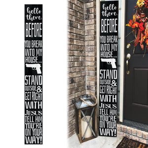 72in "Hello There, Get Right With Jesus" Porch Sign - Humorous Warning for Home Security, Wooden Folding Decor
