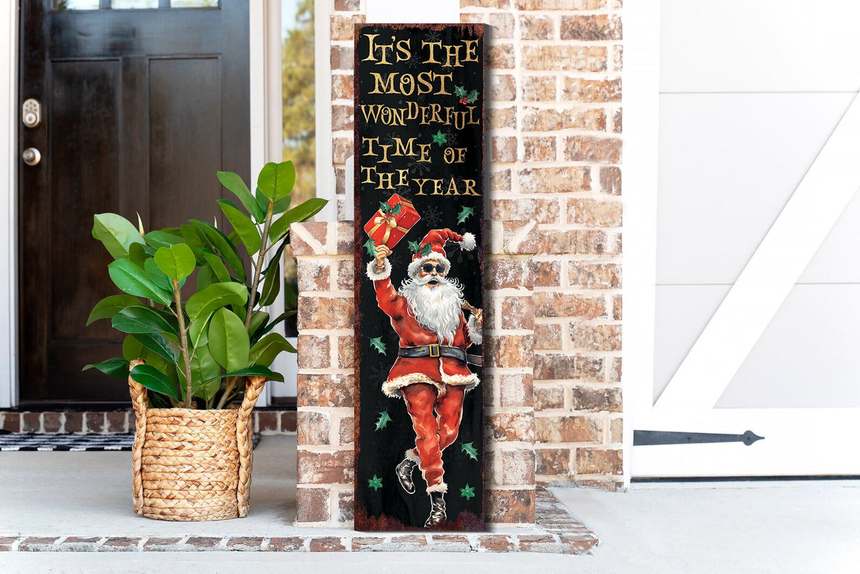 36in Dancing Santa Christmas Porch Sign - Front Porch Christmas Welcome Sign, Rustic Modern Farmhouse Entryway Board