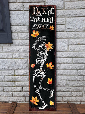 36in Dancing Skeleton Halloween Porch Sign | Front Porch Welcome Sign | Rustic Modern Farmhouse Entryway Decor