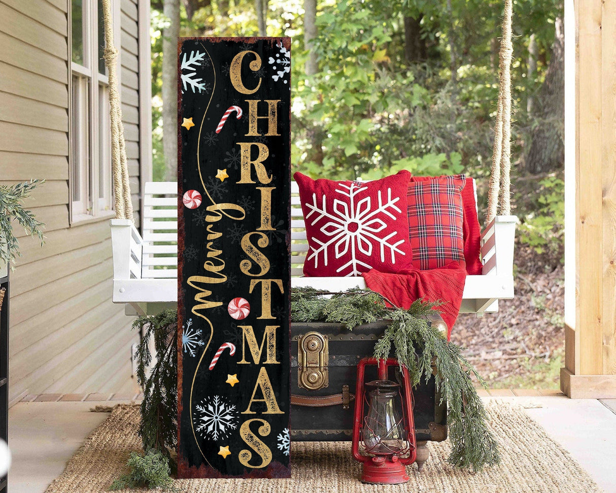 36in Merry Christmas Porch Sign - Front Porch Christmas Welcome Sign, Rustic Modern Farmhouse Entryway Board