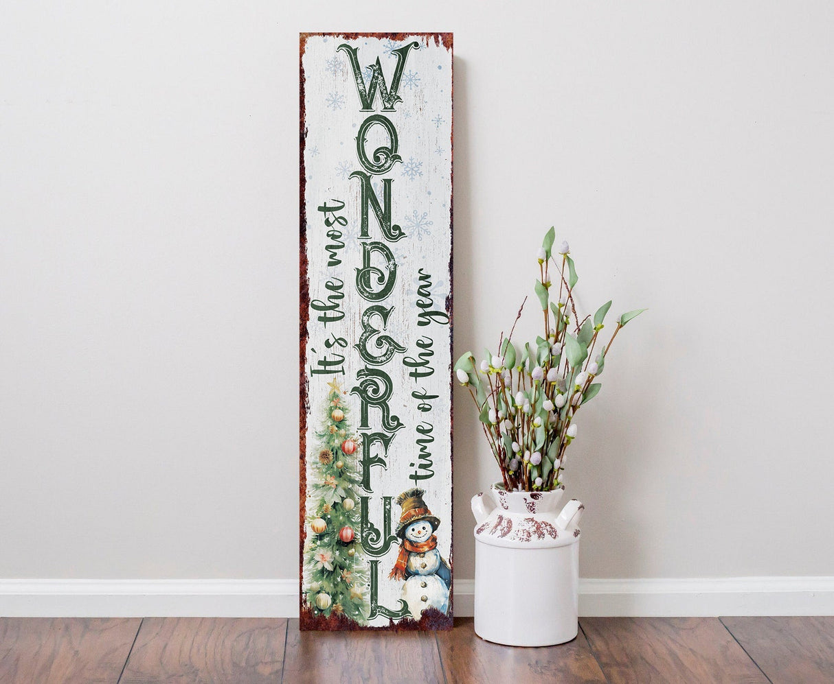36in "It's The Most Wonderful Time of The Year" Christmas Porch Sign - Front Porch Christmas Welcome Sign, Rustic Farmhouse Entryway Board