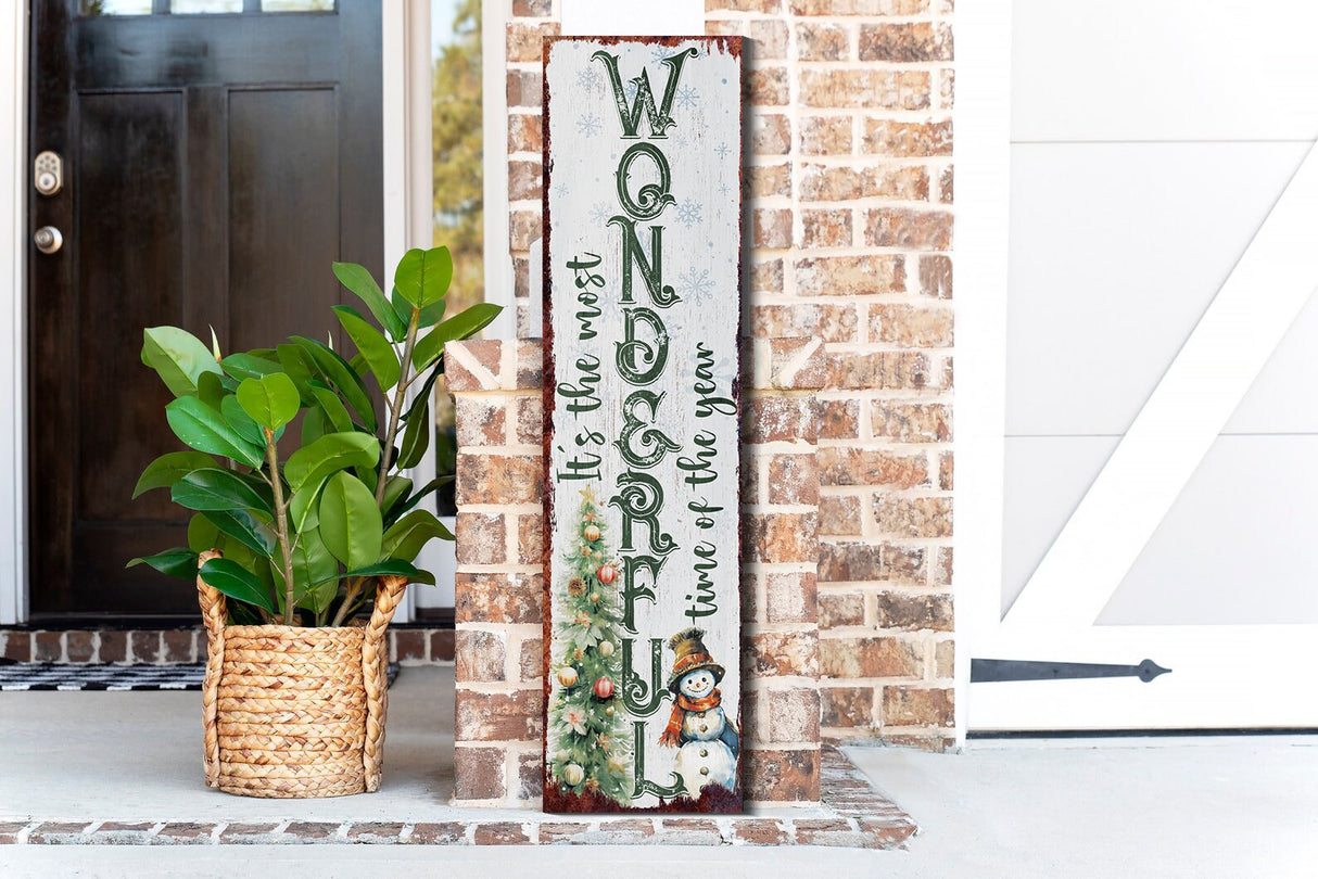 36in "It's The Most Wonderful Time of The Year" Christmas Porch Sign - Front Porch Christmas Welcome Sign, Rustic Farmhouse Entryway Board