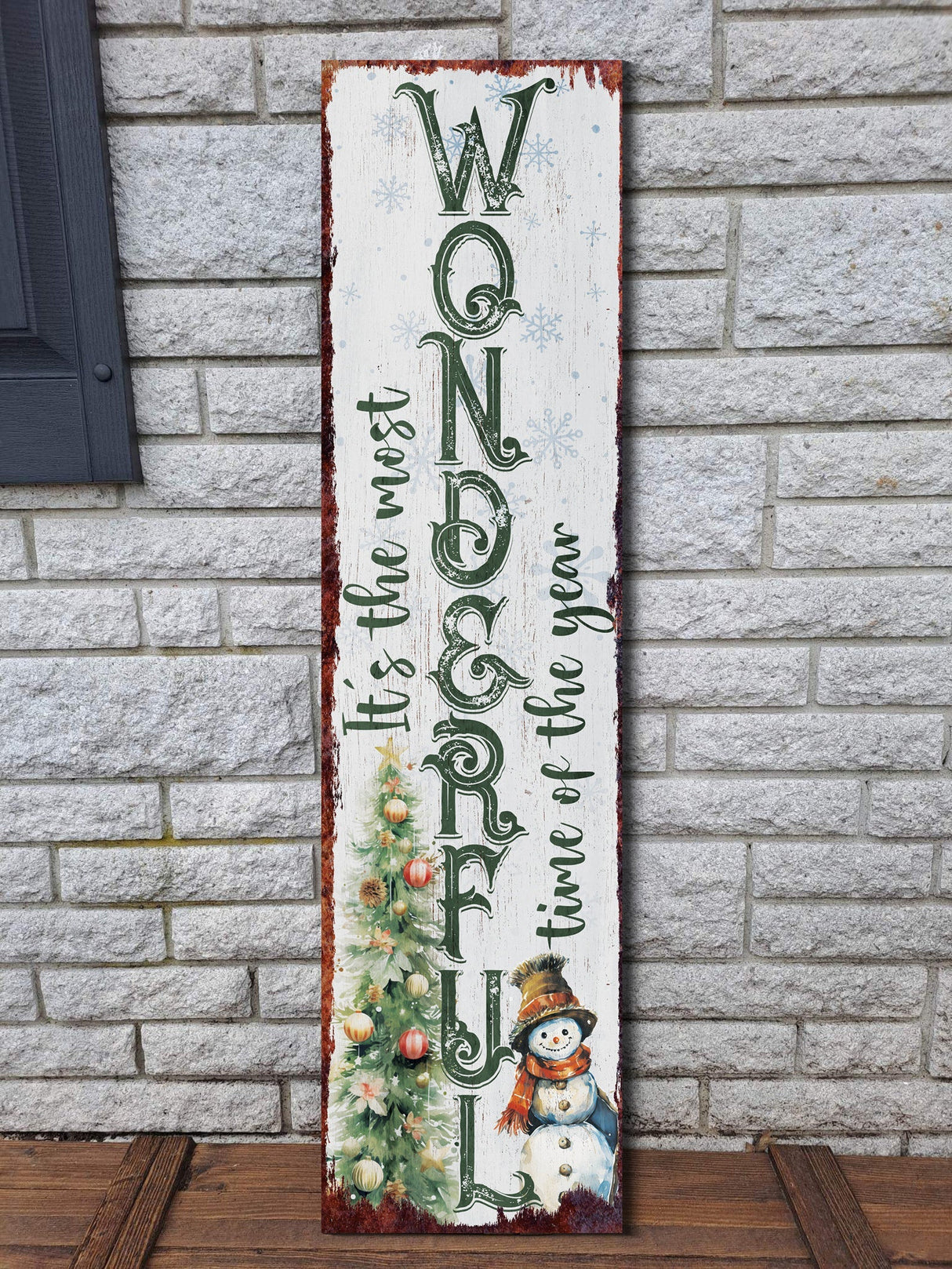 36in "It's The Most Wonderful Time of The Year" Christmas Porch Sign - Front Porch Christmas Welcome Sign, Rustic Farmhouse Entryway Board