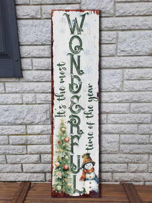 36in "It's The Most Wonderful Time of The Year" Christmas Porch Sign - Front Porch Christmas Welcome Sign, Rustic Farmhouse Entryway Board
