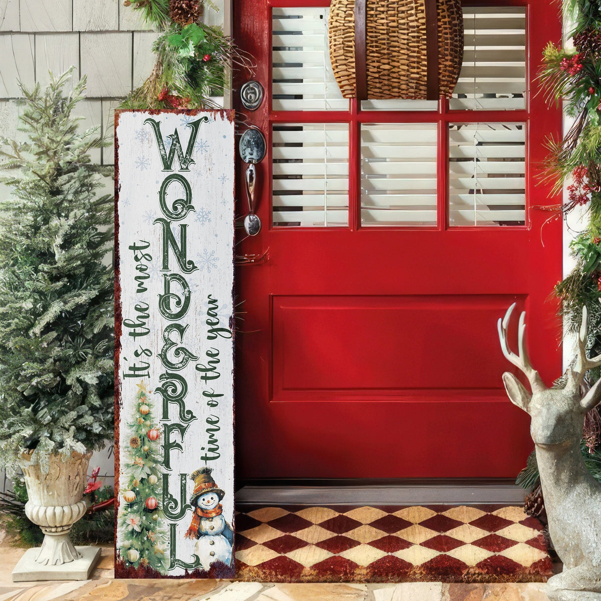 36in "It's The Most Wonderful Time of The Year" Christmas Porch Sign - Front Porch Christmas Welcome Sign, Rustic Farmhouse Entryway Board