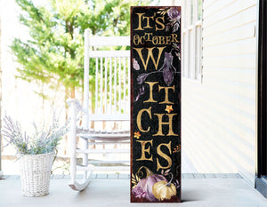 36in "It's October Witches" Halloween Porch Sign - Front Porch Halloween Welcome Sign, Rustic Modern Farmhouse Entryway Decor