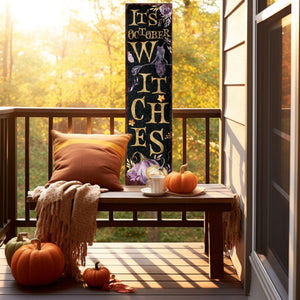 36in "It's October Witches" Halloween Porch Sign - Front Porch Halloween Welcome Sign, Rustic Modern Farmhouse Entryway Decor