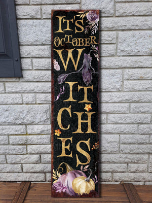 36in "It's October Witches" Halloween Porch Sign - Front Porch Halloween Welcome Sign, Rustic Modern Farmhouse Entryway Decor