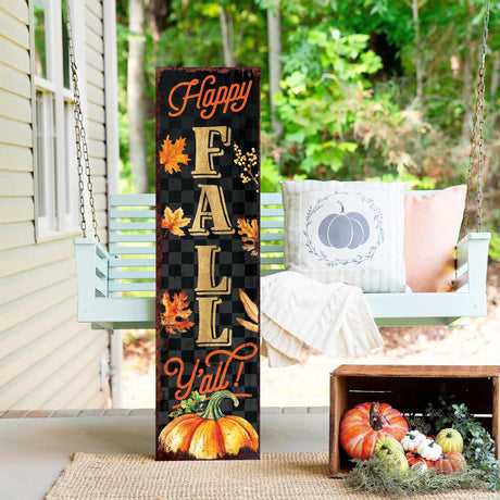 36in Happy Fall Y'all Porch Sign - Front Porch Fall Welcome Sign with Vintage Autumn Decoration, Rustic Modern Farmhouse Decor