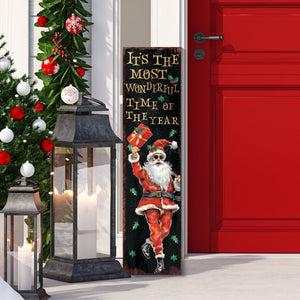 36in Dancing Santa Christmas Porch Sign - Front Porch Christmas Welcome Sign, Rustic Modern Farmhouse Entryway Board