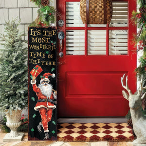36in Dancing Santa Christmas Porch Sign - Front Porch Christmas Welcome Sign, Rustic Modern Farmhouse Entryway Board