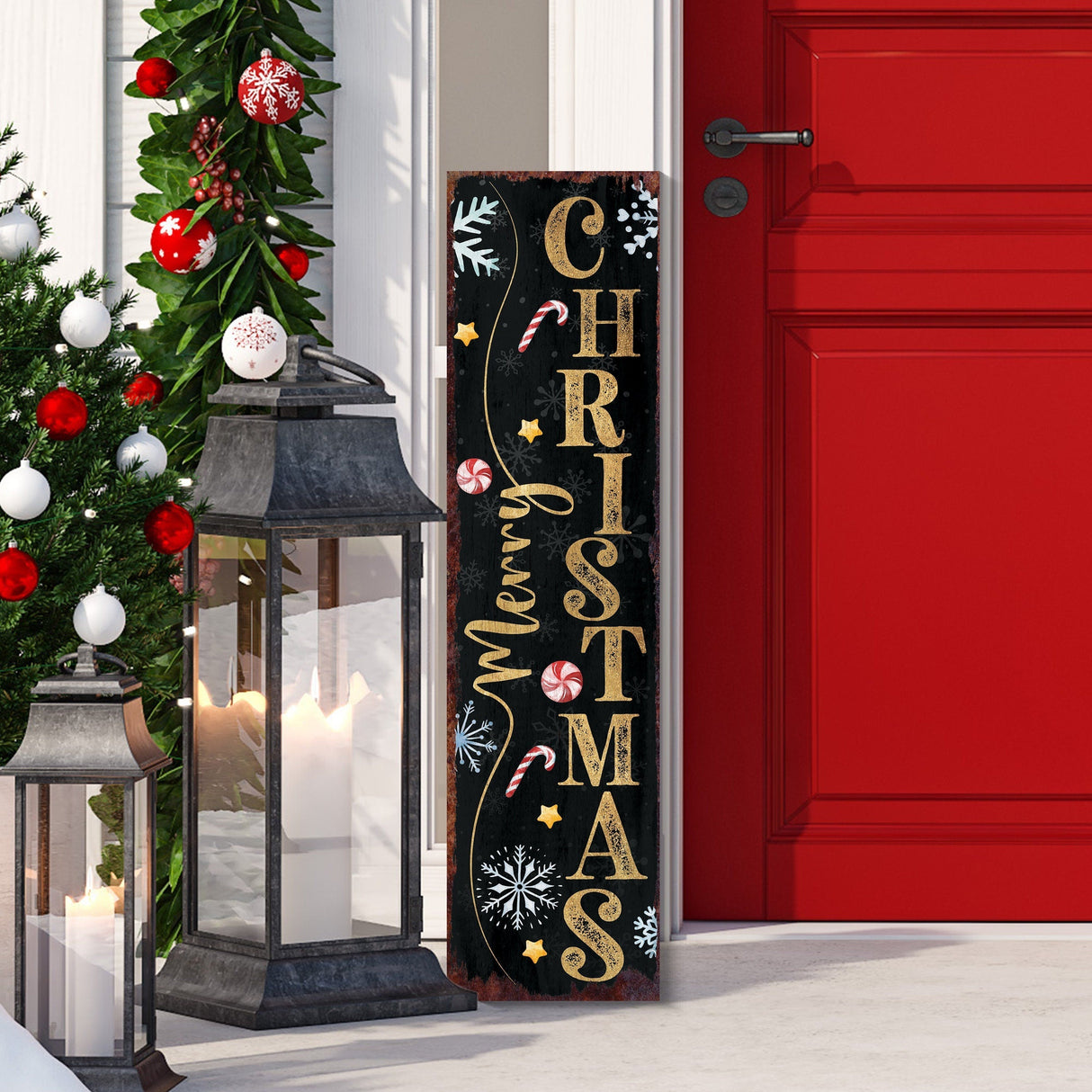 36in Merry Christmas Porch Sign - Front Porch Christmas Welcome Sign, Rustic Modern Farmhouse Entryway Board