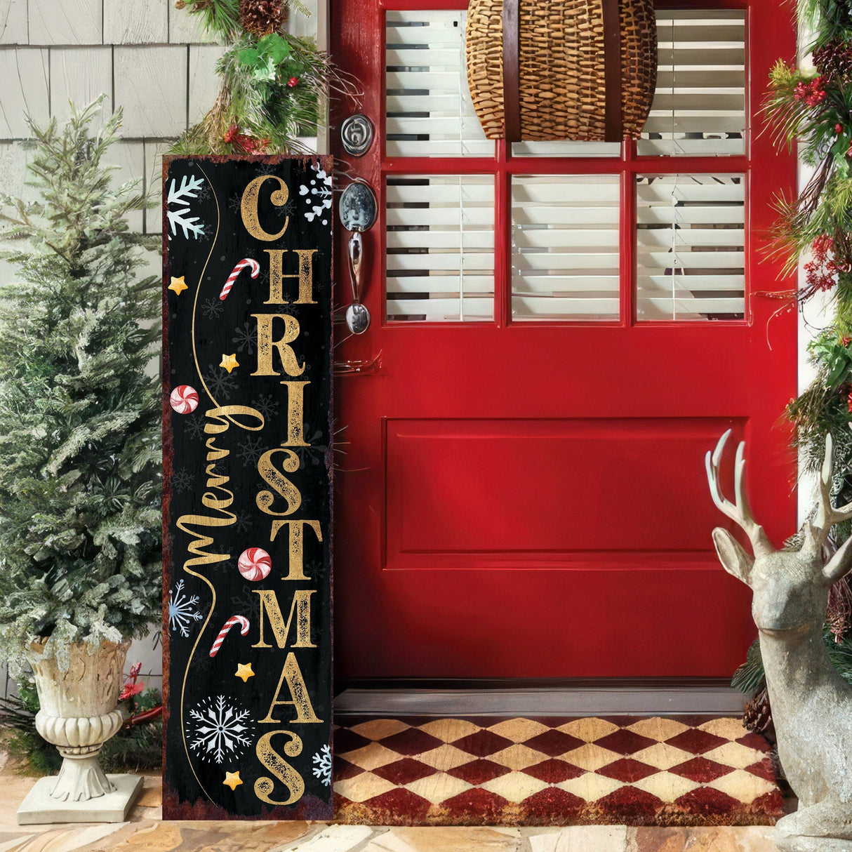 36in Merry Christmas Porch Sign - Front Porch Christmas Welcome Sign, Rustic Modern Farmhouse Entryway Board