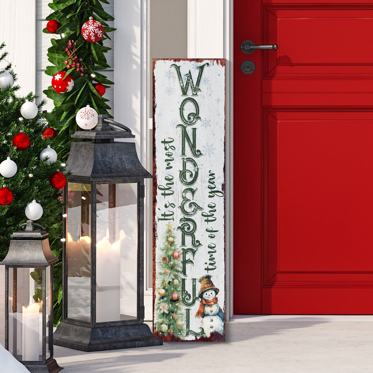 36in "It's The Most Wonderful Time of The Year" Christmas Porch Sign - Front Porch Christmas Welcome Sign, Rustic Farmhouse Entryway Board