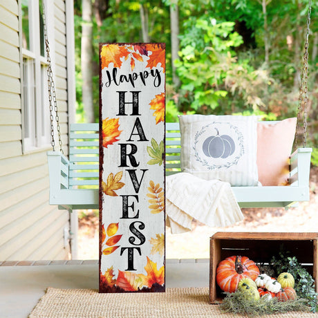 36in Happy Harvest Porch Sign - Front Porch Fall Welcome Sign, Vintage Autumn Decoration, Rustic Modern Farmhouse Entryway Porch Decor