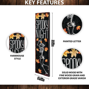 36in Spooky Night Halloween Porch Sign - Front Porch Halloween Welcome Sign, Rustic Modern Farmhouse Entryway Board