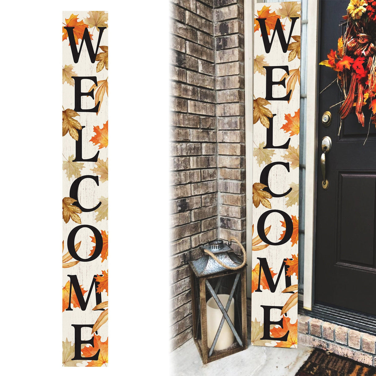 72in Welcome Fall Porch Sign - Front Porch Autumn Welcome Sign, Rustic Modern Farmhouse Entryway Board