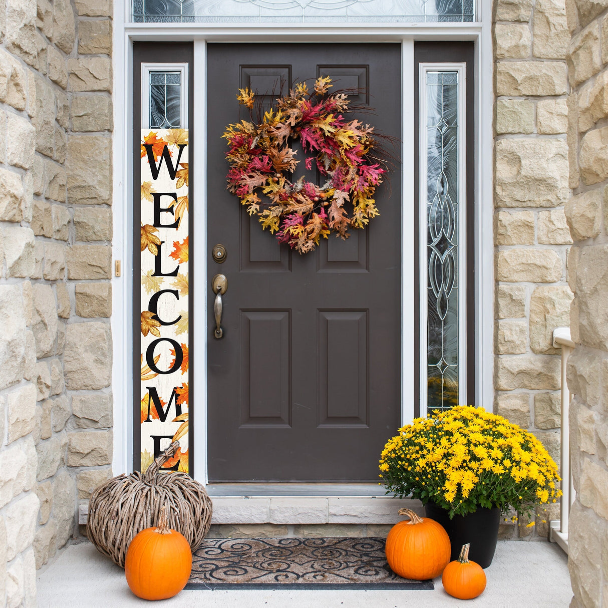 72in Welcome Fall Porch Sign - Front Porch Autumn Welcome Sign, Rustic Modern Farmhouse Entryway Board