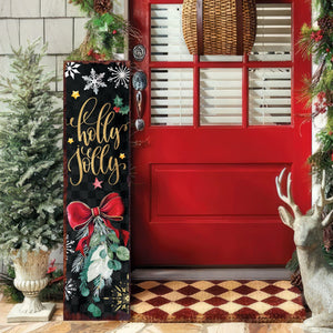 36in Holly Jolly Christmas Porch Sign - Front Porch Christmas Welcome Sign, Rustic Modern Farmhouse Entryway Board
