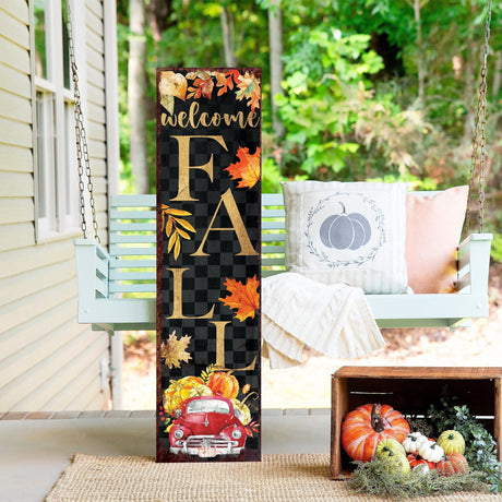 36in Welcome Fall Porch Sign - Front Porch Fall Welcome Sign with Vintage Autumn Decoration, Rustic Modern Farmhouse Entryway Porch Decor