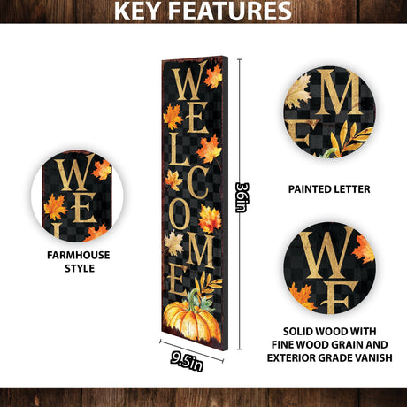 36in Welcome Fall Porch Sign | Vintage Autumn Decoration | Rustic Modern Farmhouse Entryway Porch Decor