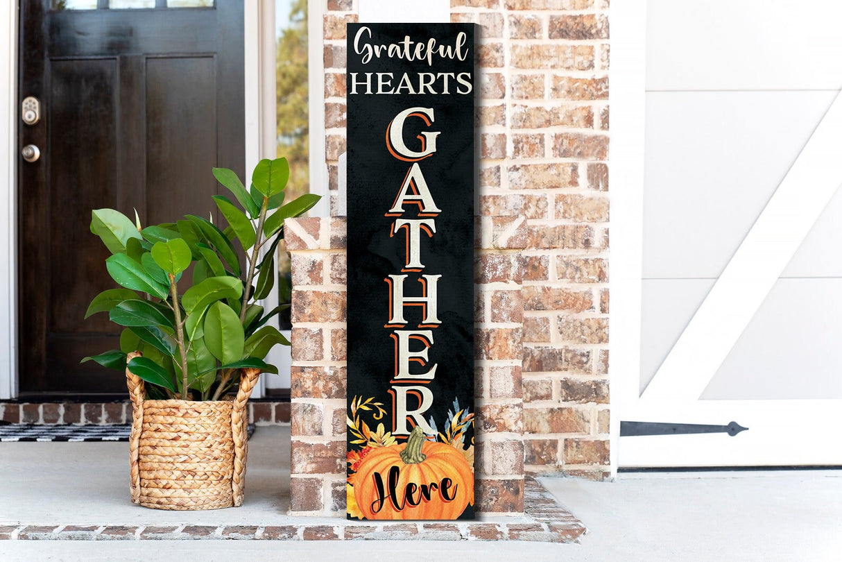 36in "Grateful Hearts Gather Here" Fall Porch Sign - Rustic Wooden Decor for Front Door Display during Autumn Celebrations