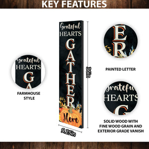 36in "Grateful Hearts Gather Here" Fall Porch Sign - Rustic Wooden Decor for Front Door Display during Autumn Celebrations