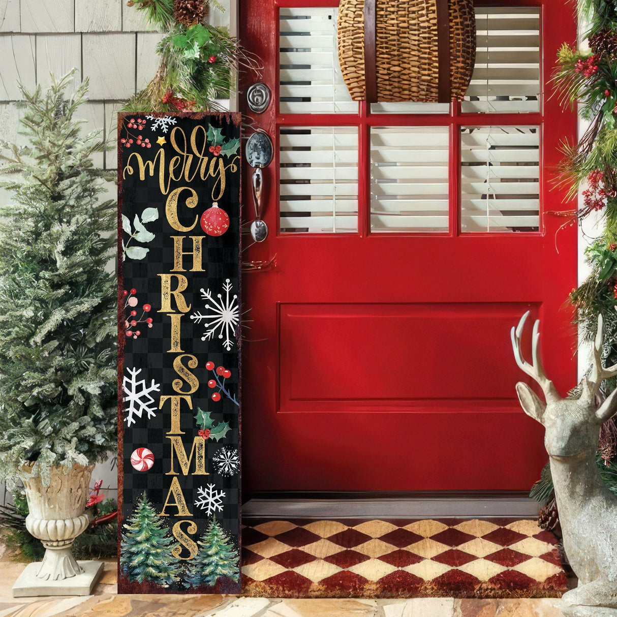 36in 'Merry Christmas' Porch Sign - Front Porch Christmas Welcome Sign, Rustic Modern Farmhouse Entryway Home Decor