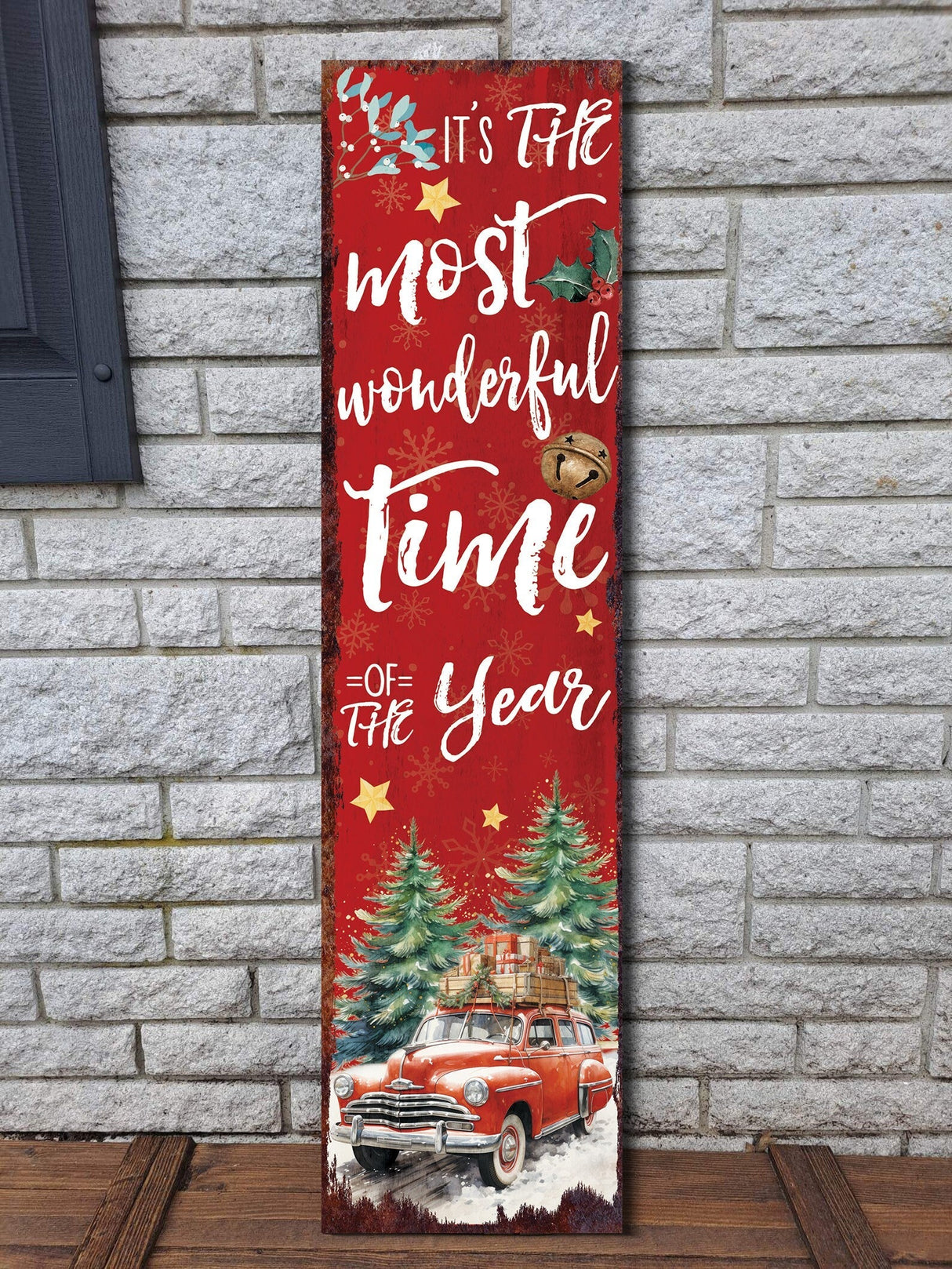 36in It's the Most Wonderful Time of the Year Christmas Porch Sign - Front Porch Christmas Welcome Sign, Modern Farmhouse Entryway Board