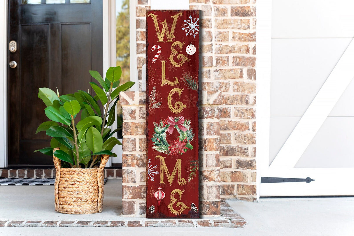 36in Welcome Christmas Porch Sign - Front Porch Christmas Welcome Sign, Rustic Modern Farmhouse Entryway Board