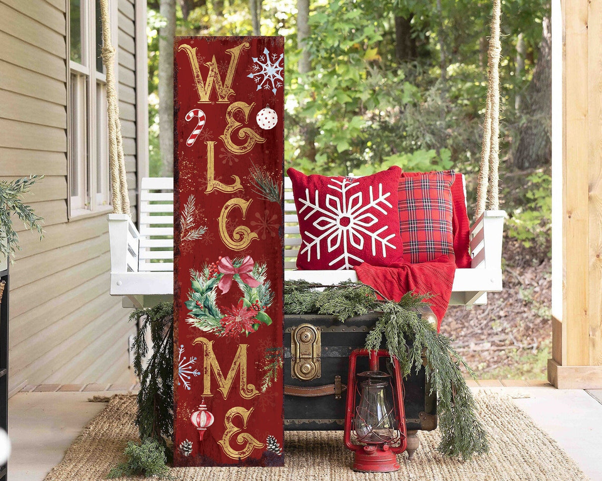 36in Welcome Christmas Porch Sign - Front Porch Christmas Welcome Sign, Rustic Modern Farmhouse Entryway Board