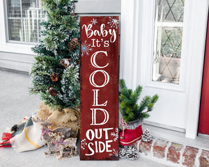 36in "Baby It's Cold Outside" Christmas Porch Sign | Front Porch Welcome Display | Rustic Modern Farmhouse Decor | Festive Entryway Board