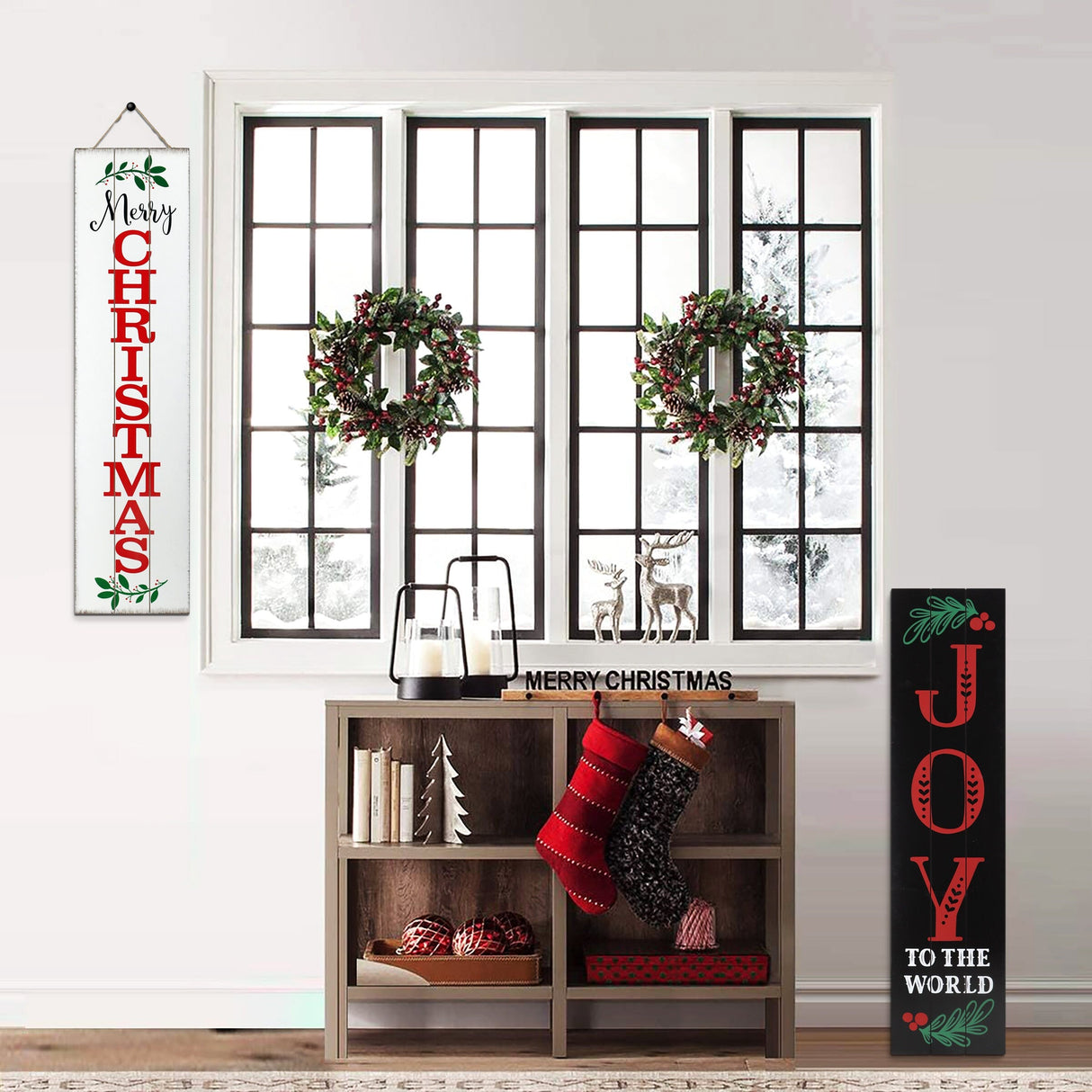 36IN Merry Christmas / JOY To The World Reversible Porch Sign | Festive Double-Sided Holiday Decor