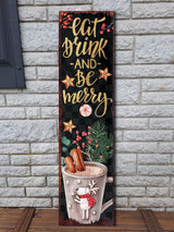 36in Eat, Drink, and Be Merry Christmas Porch Sign - Front Porch Christmas Welcome Sign, Rustic Modern Farmhouse Entryway Board