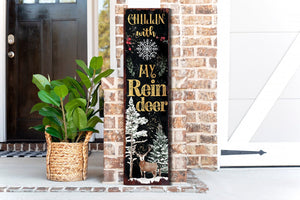 36in "Chillin' with My Reindeer" Christmas Porch Sign - Front Porch Christmas Welcome Sign, Rustic Modern Farmhouse Entryway Board