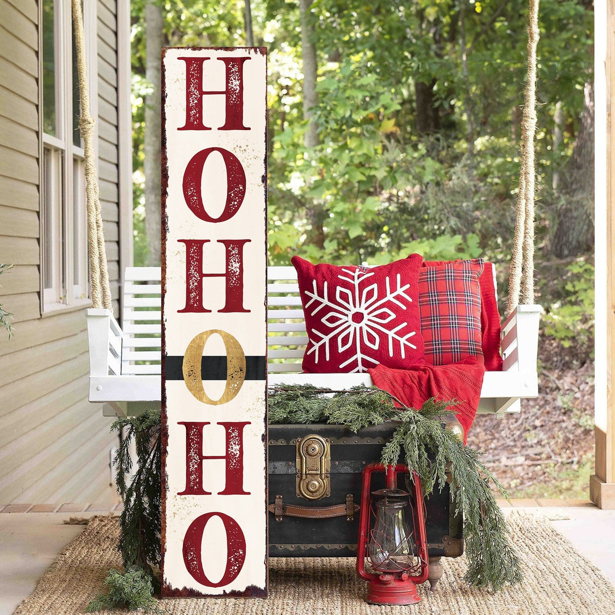 48in "Ho Ho Ho" Christmas Porch Sign | Front Porch Welcome Decor | Rustic Modern Farmhouse Entryway Board